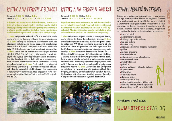 Katalog HOTROCK 2019 strana 19 - zájezdy na rafting a via ferraty, seznam vybavení na via ferraty